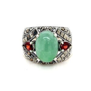 Dome Sterling Silver 925 Jade/Garnet/Marcasite Ring